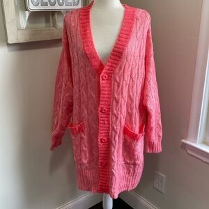 Lularoe Lucille Cable Knit Button Down Cardigan Hot Pink Color Block NWT